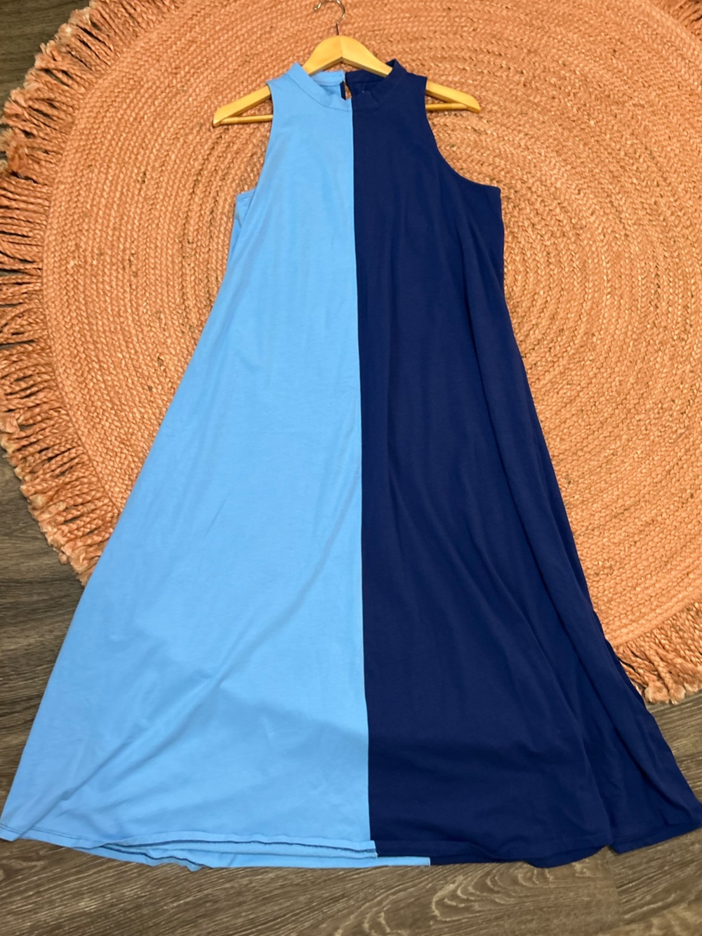 Duffield Lane Long Stretch Sleeveless Dress Colorblock Mockneck XL Blue